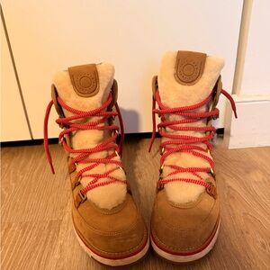 Cole Haan Tan and Red Winter Boots